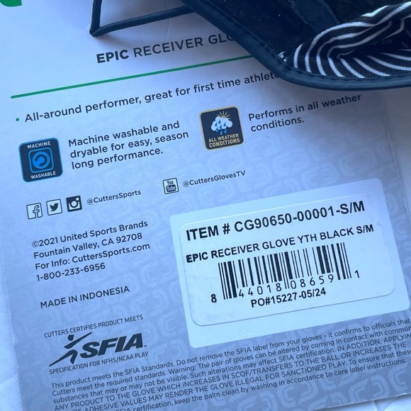 Football Receiver Grip Gloves Cutters YOUTH  Size S/M - Picture 5 of 5